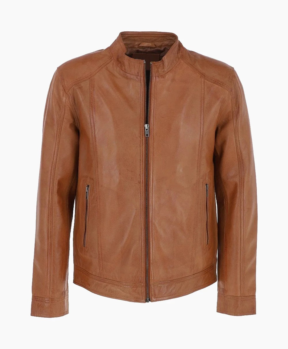 Leather Biker Jacket Tan Oakland