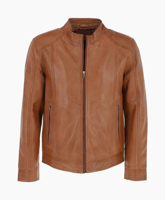 Leather Biker Jacket Tan Oakland