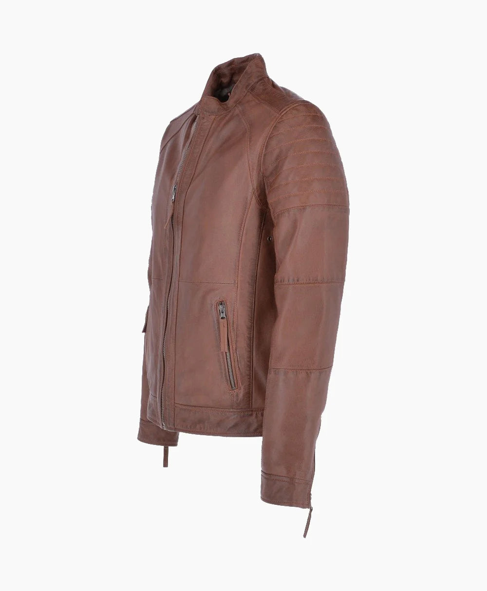 Leather Biker Jacket Tan Omaha