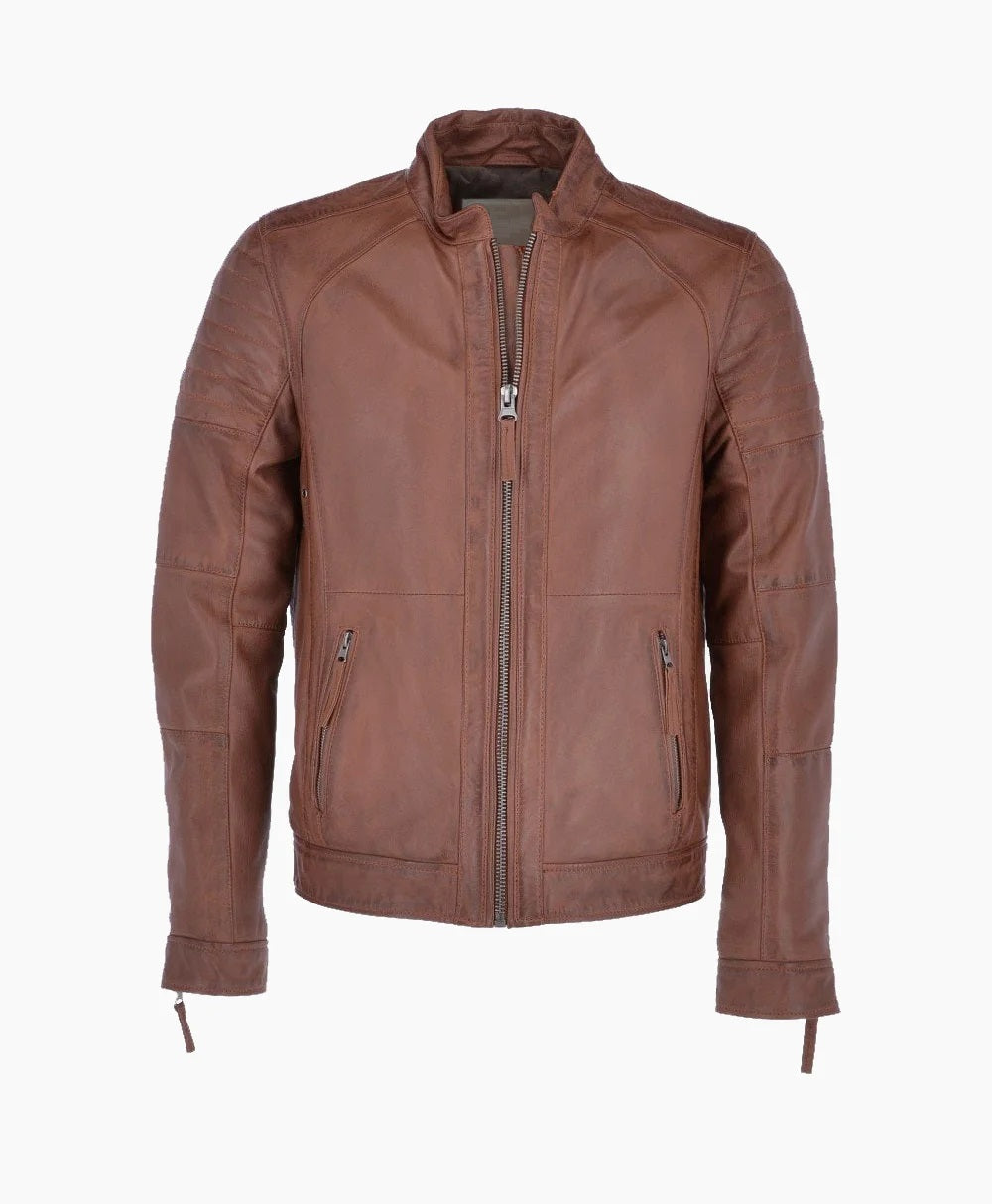 Leather Biker Jacket Tan Omaha