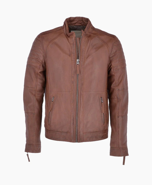 Leather Biker Jacket Tan Omaha