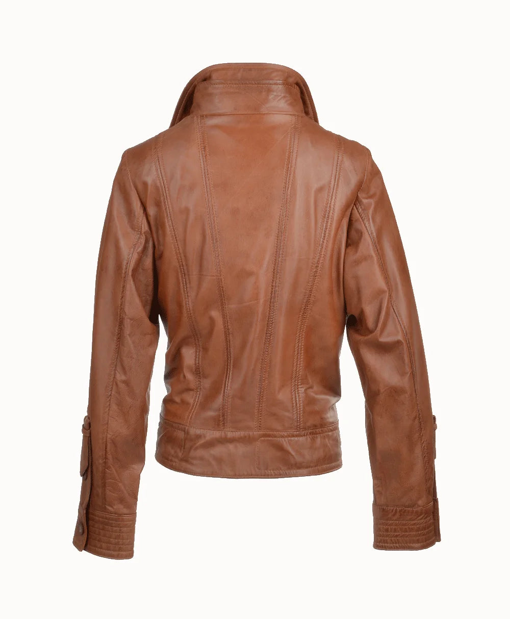 Leather Biker Jacket Tan Oregon