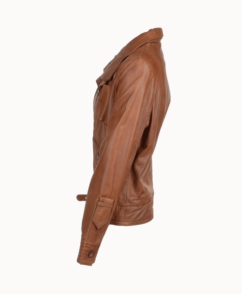 Leather Biker Jacket Tan Oregon