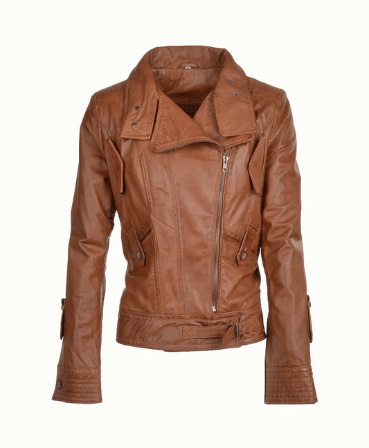 Leather Biker Jacket Tan Oregon