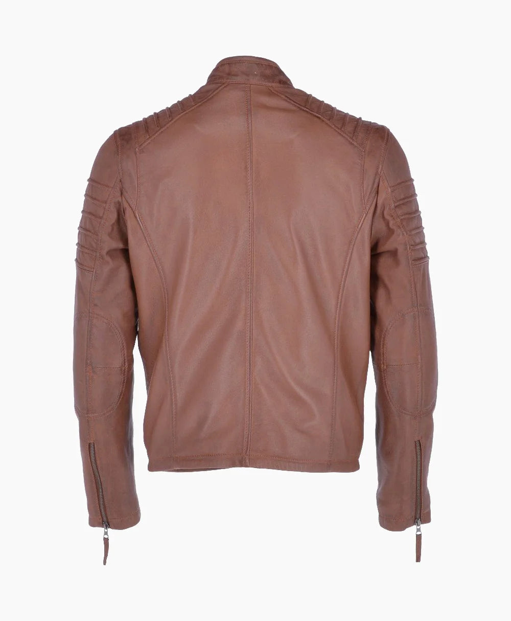 Leather Biker Jacket Tan Phoenix