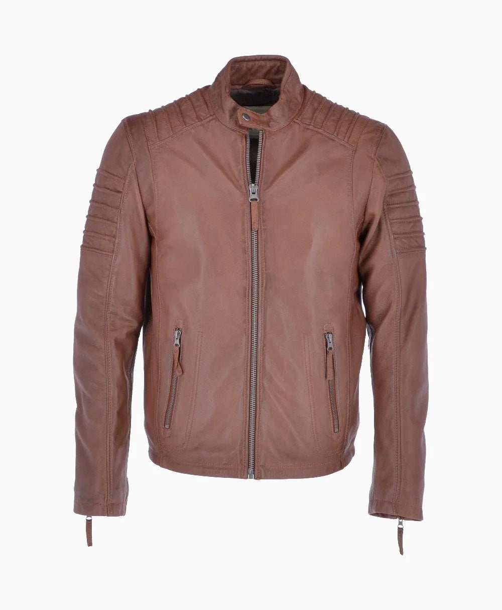 Leather Biker Jacket Tan Phoenix