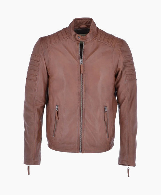 Leather Biker Jacket Tan Phoenix