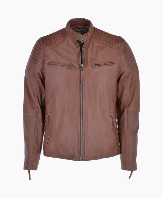 Leather Biker Jacket Tan Raleigh