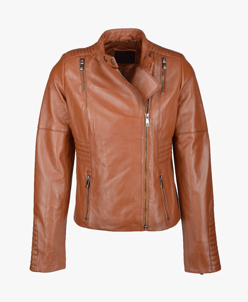 Leather Biker Jacket Tan Rogers