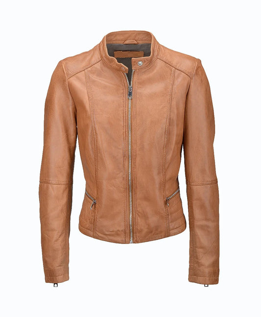Leather Biker Jacket Tan Sanford
