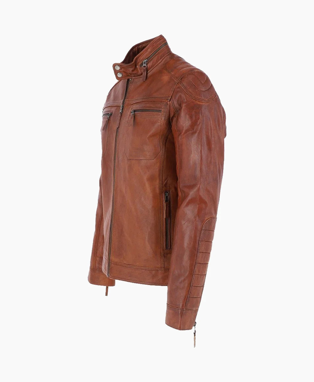 Leather Biker Jacket Tan Tacoma