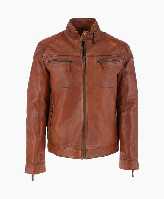 Leather Biker Jacket Tan Tacoma