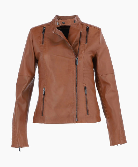 Leather Biker Jacket Tan Urbana