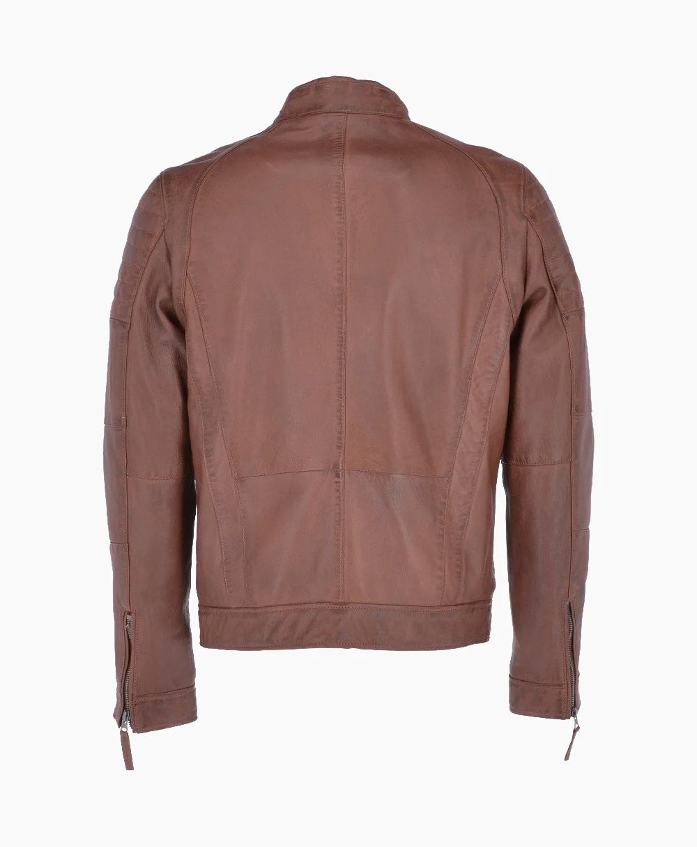 Leather Biker Jacket Tan Omaha
