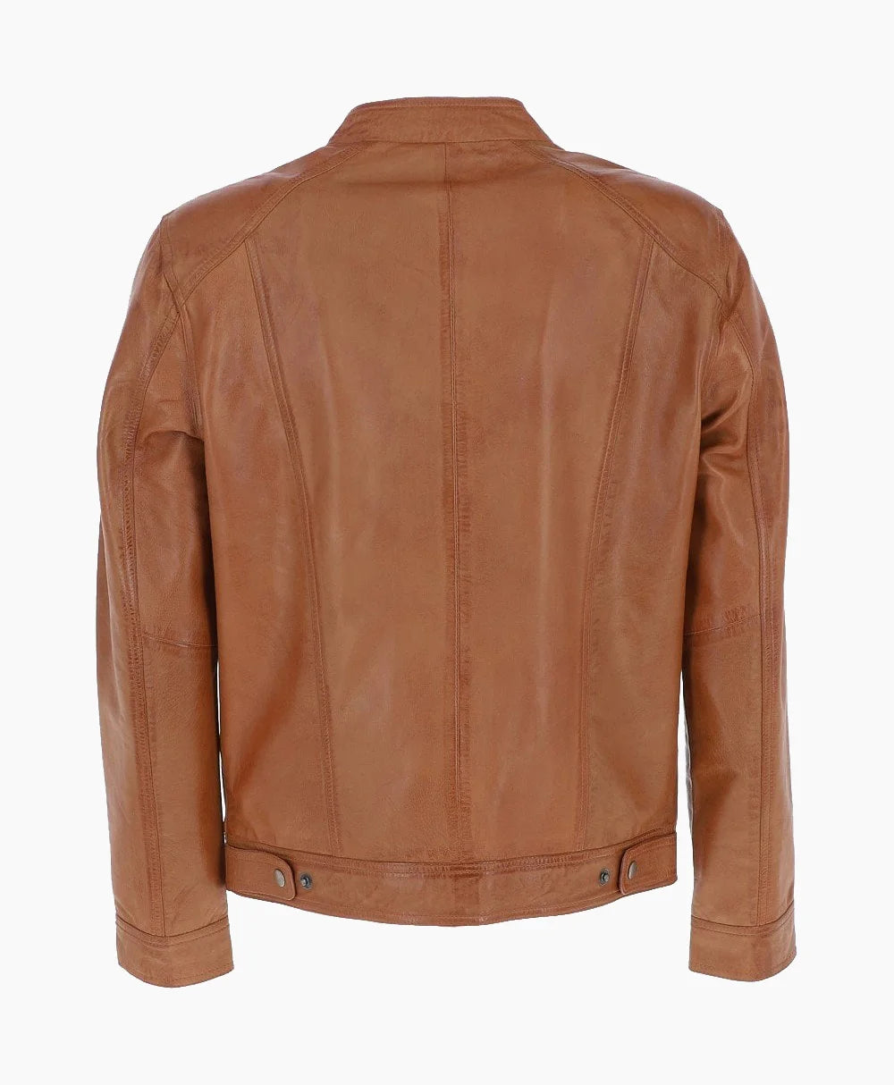 Leather Biker Jacket Tan Oakland