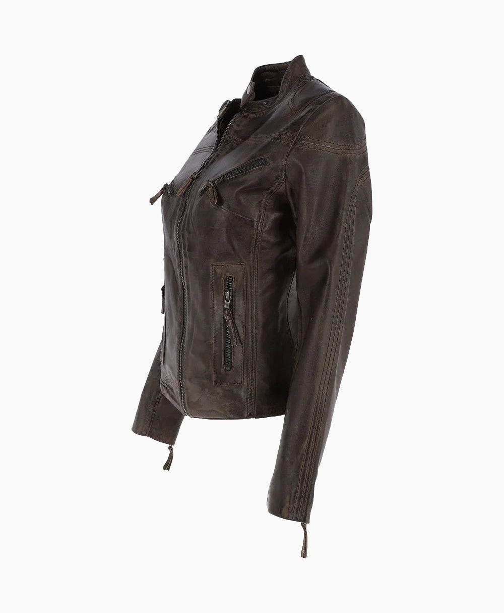 Leather Biker Jacket Vin Brown Alton