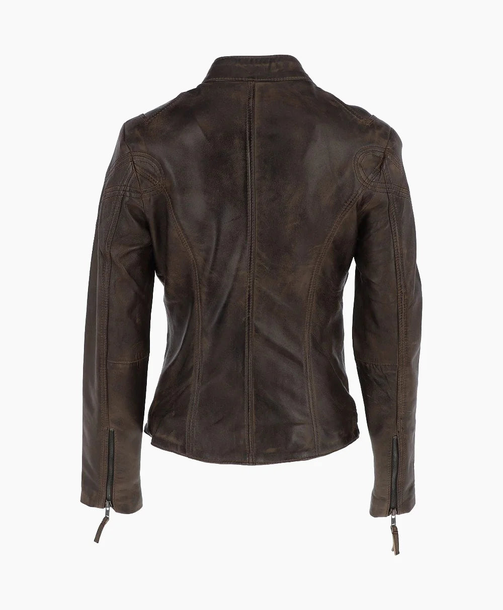 Leather Biker Jacket Vin Brown Alton