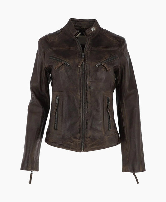 Leather Biker Jacket Vin Brown Alton