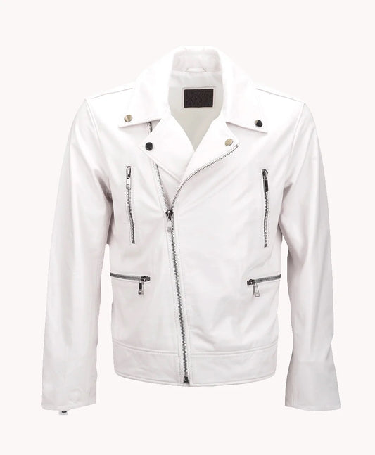 Leather Biker Jacket White Pittsburgh