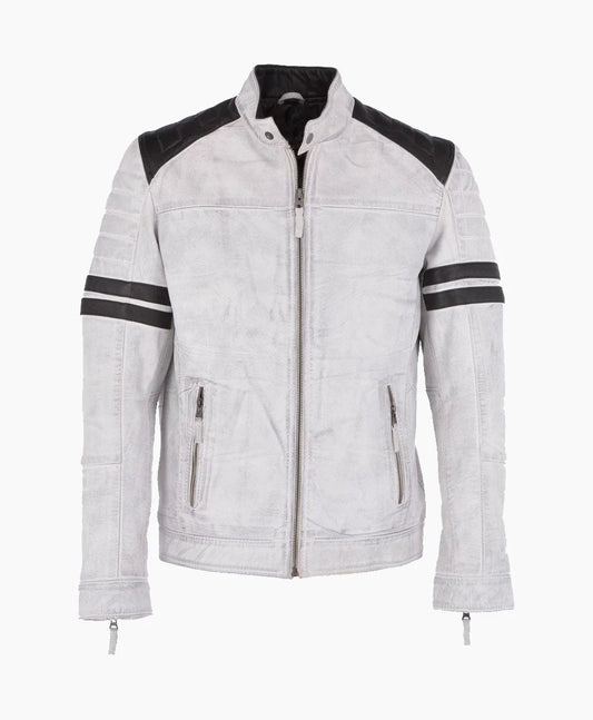 Leather Biker Jacket White Richmond