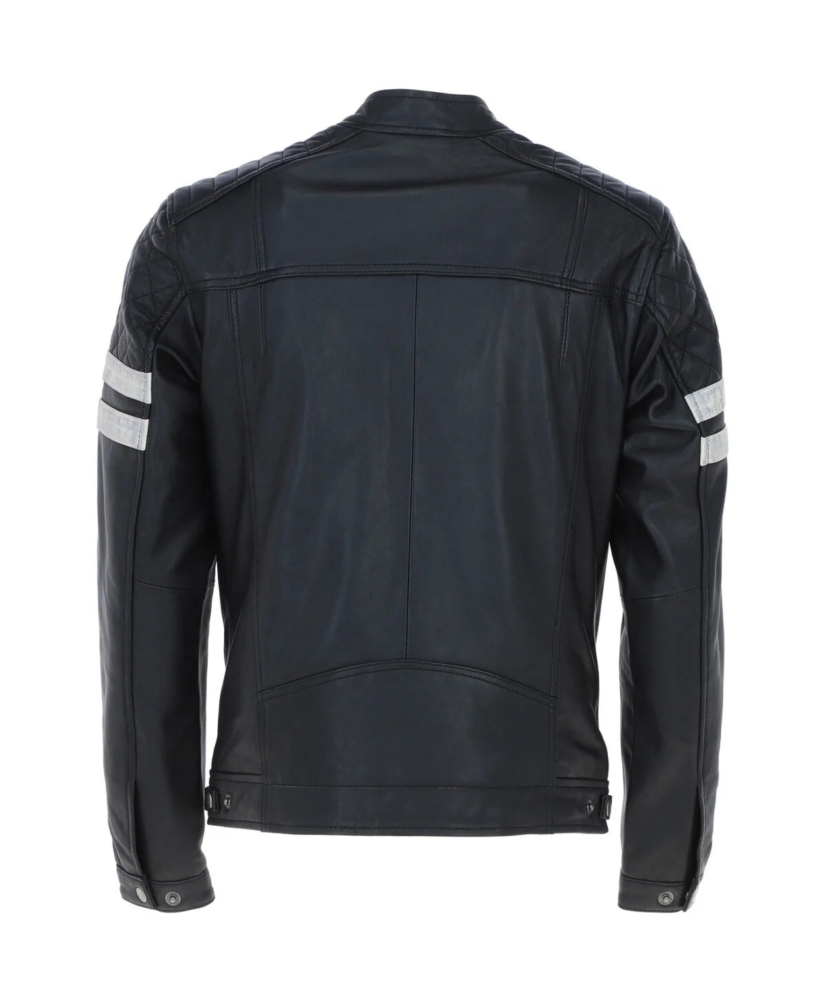 Leather Biker Jacket with Bold Contrasting Stripe Black Casper