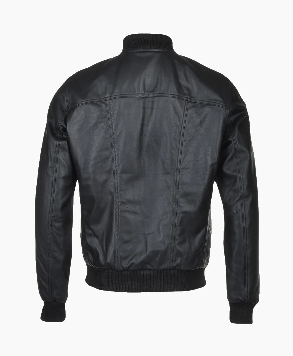 Leather Bomber Jacket Black Memphis
