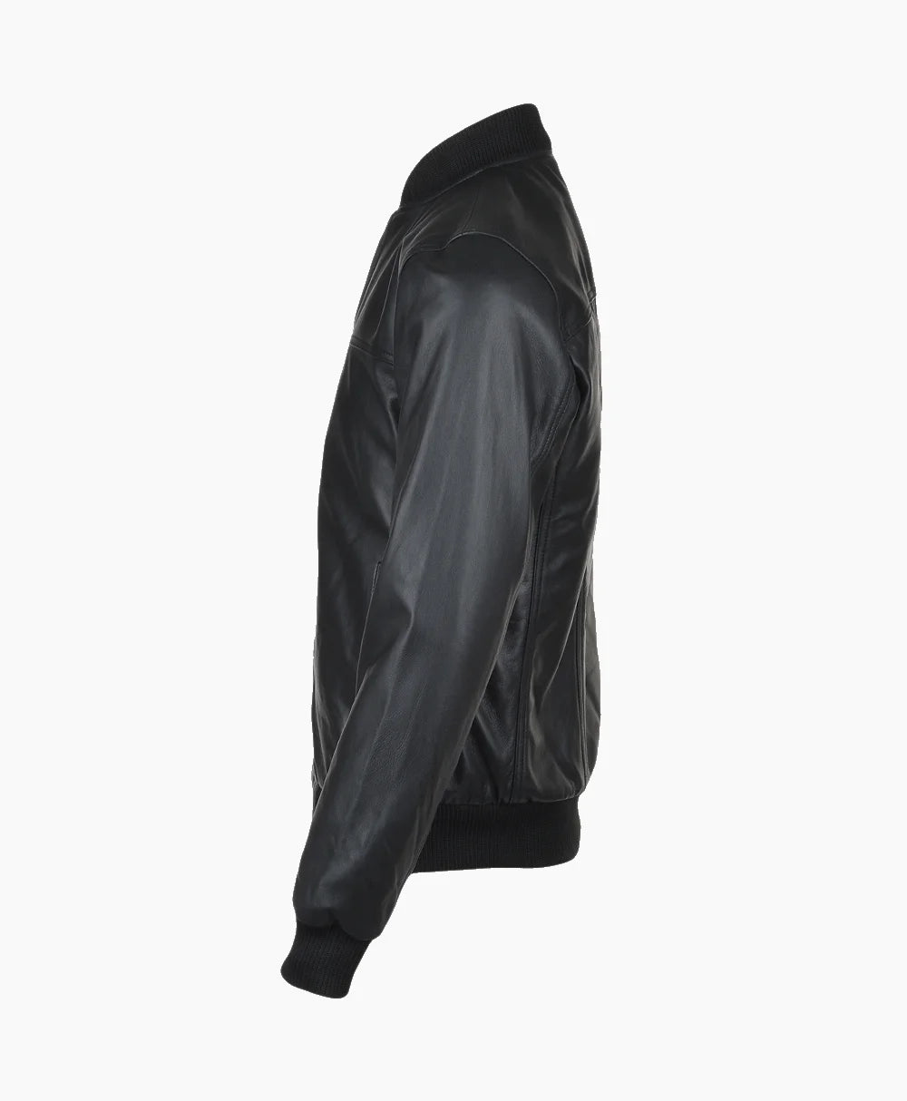 Leather Bomber Jacket Black Memphis