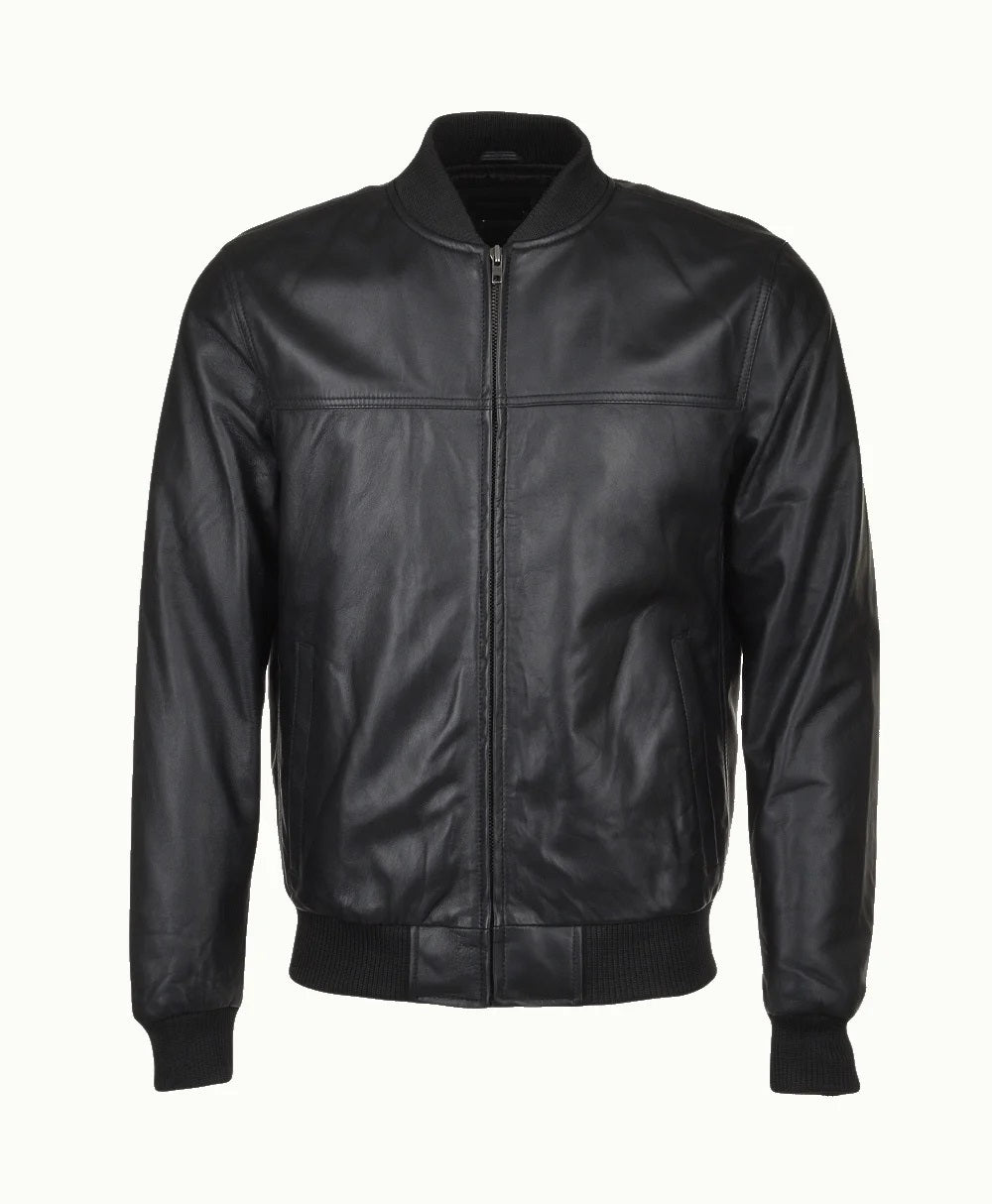 Leather Bomber Jacket Black Memphis