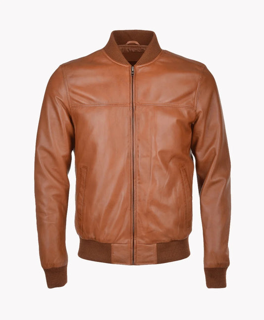 Leather Bomber Jacket Tan Memphis