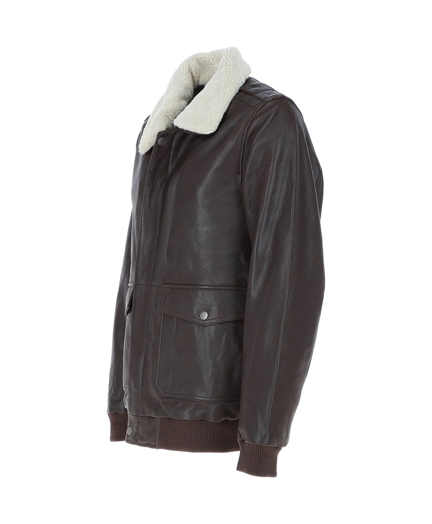 Leather Bomber Jacket With Detachable Collar Brown Sheridan