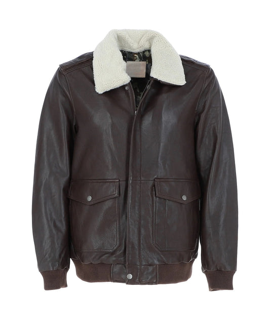 Leather Bomber Jacket With Detachable Collar Brown Sheridan