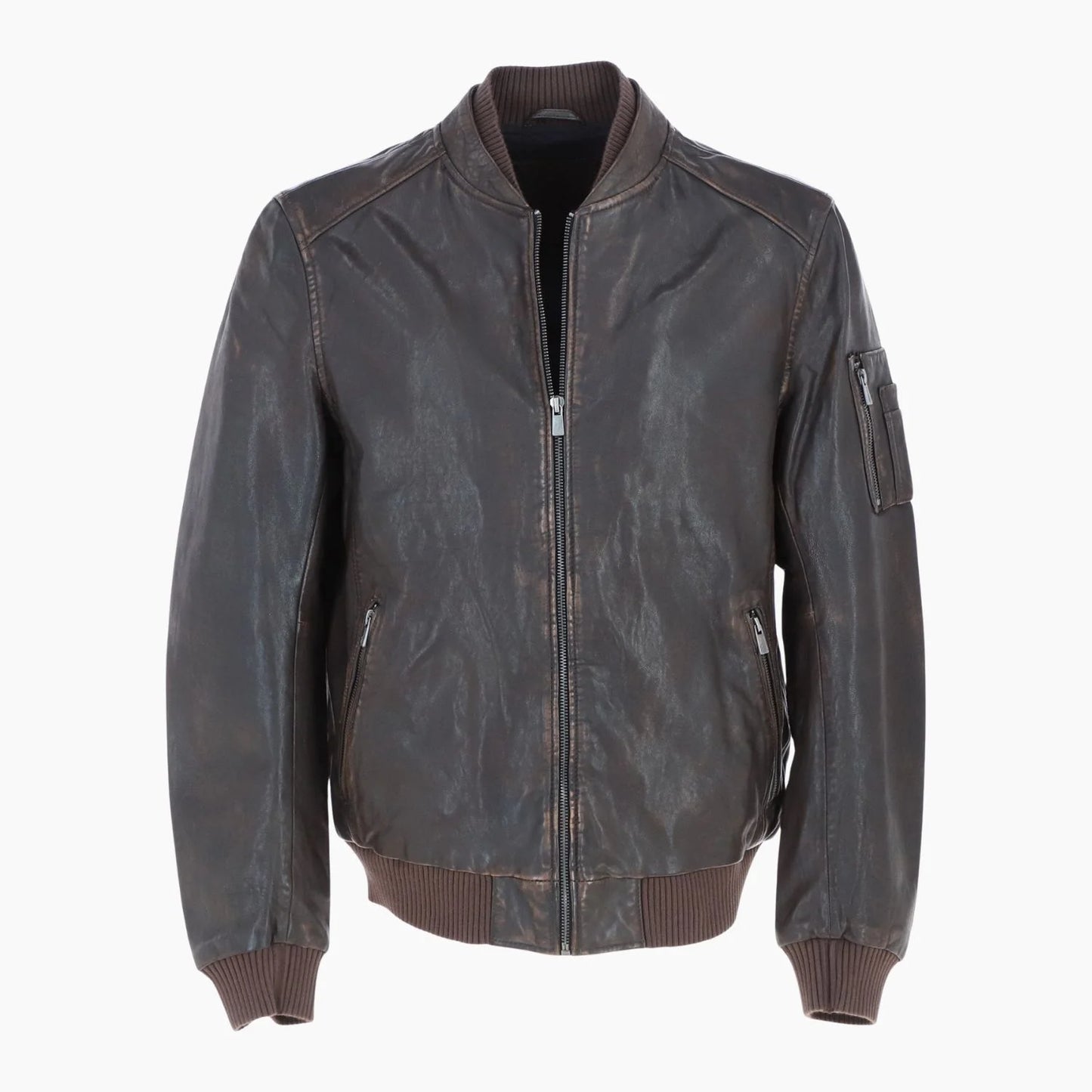 Leather Vintage Style Rub Off Jacket in Coffee Brown