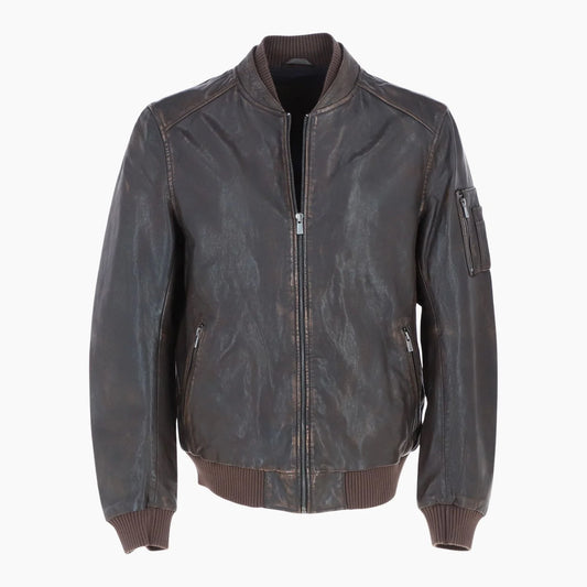 Leather Vintage Style Rub Off Jacket in Coffee Brown
