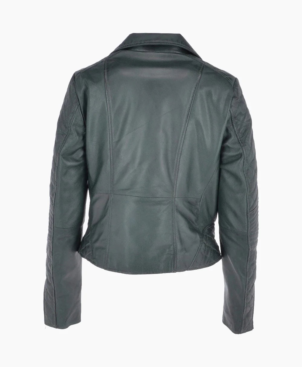 Leather Biker Jacket Green Modesto
