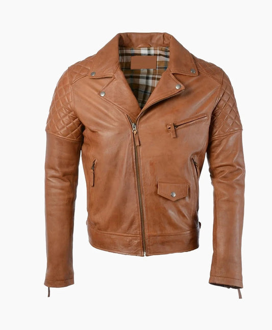 Leather Biker Jacket Tan Saint
