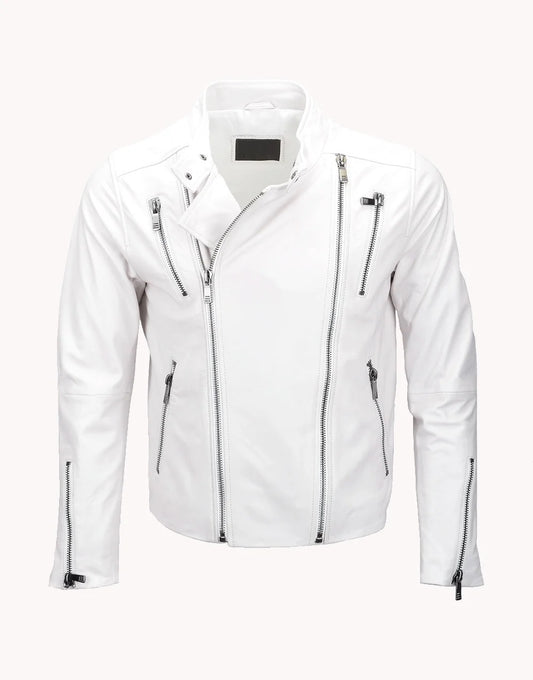 Leather Biker Jacket White Irvine