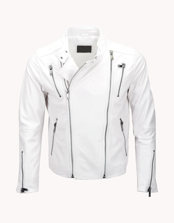 Leather Biker Jacket White Irvine
