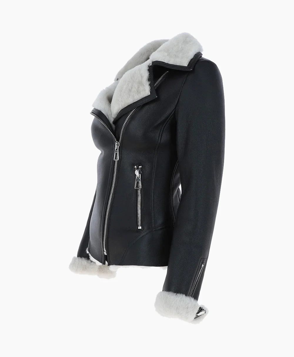 Shearling Leather Jacket Black White Alexander