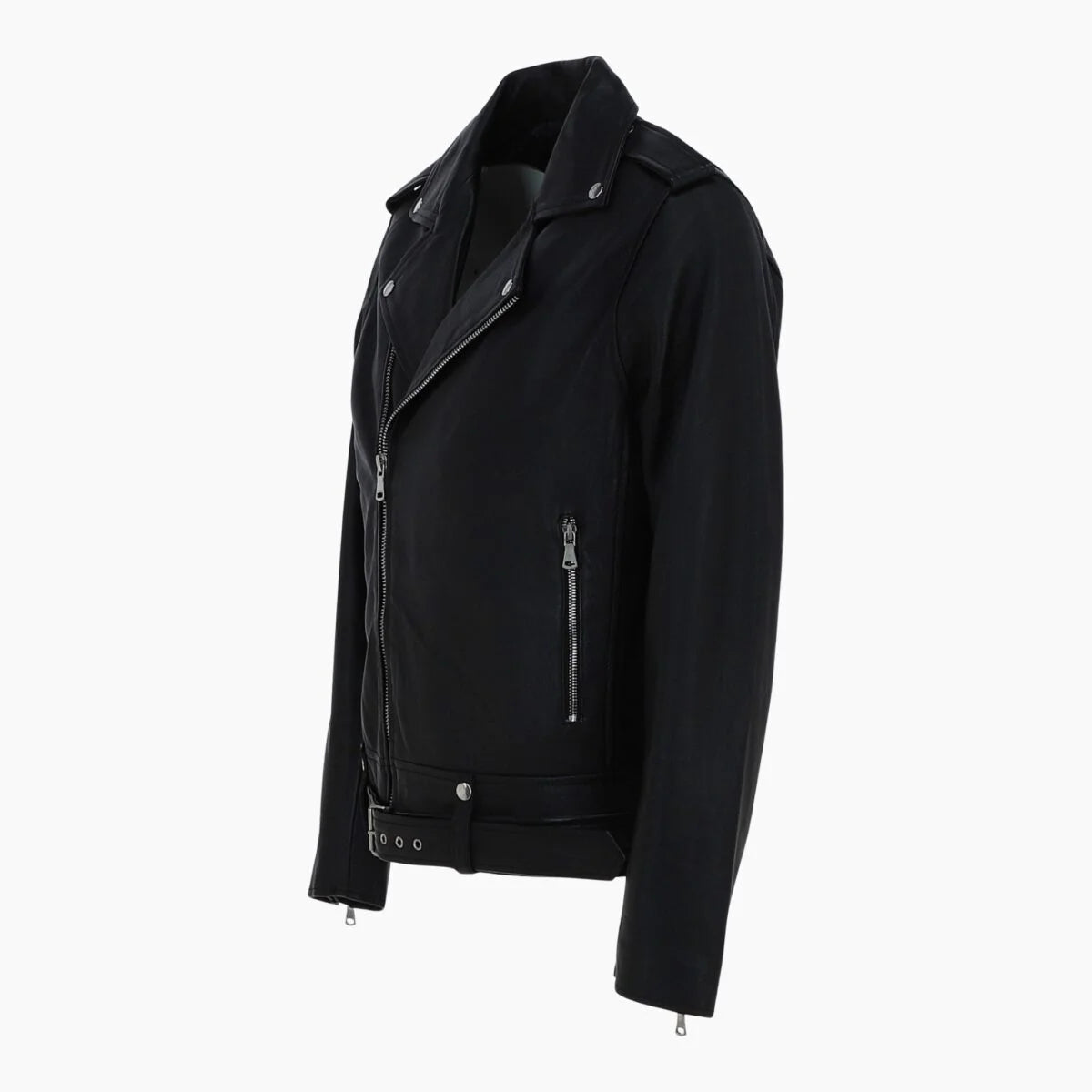 London Men’s Slim Fit Real Leather Biker Jacket Black