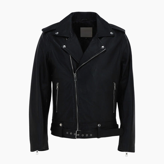 London Men’s Slim Fit Real Leather Biker Jacket Black