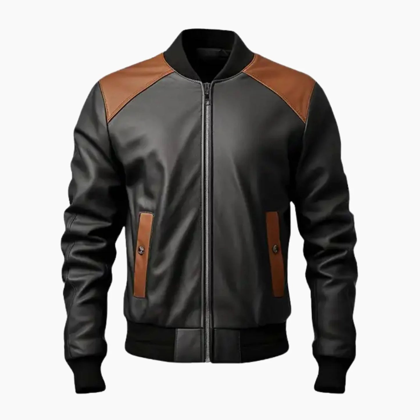 Men’s Black and Brown Bomber Leather Jacket