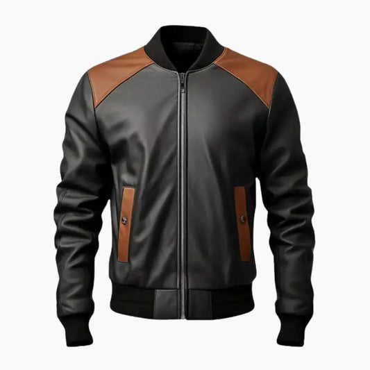 Men’s Black and Brown Bomber Leather Jacket