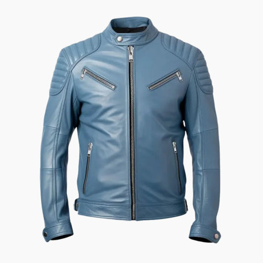 Men’s Blue Cafe Racer Leather Jacket