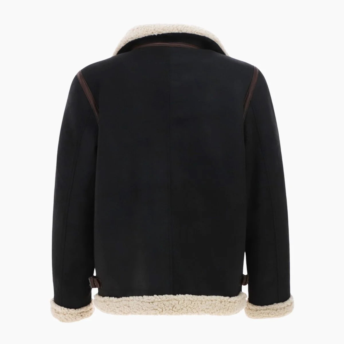 Men’s Real Leather Suede Loose Fit Jacket With Faux Fur Lining & Collar Black