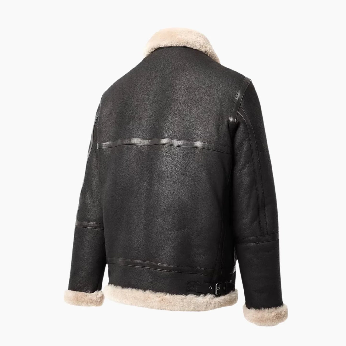 Men’s Shearling Aviator Black Leather Jacket