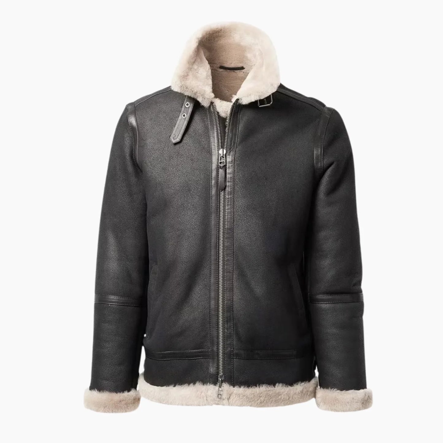 Men’s Shearling Aviator Black Leather Jacket