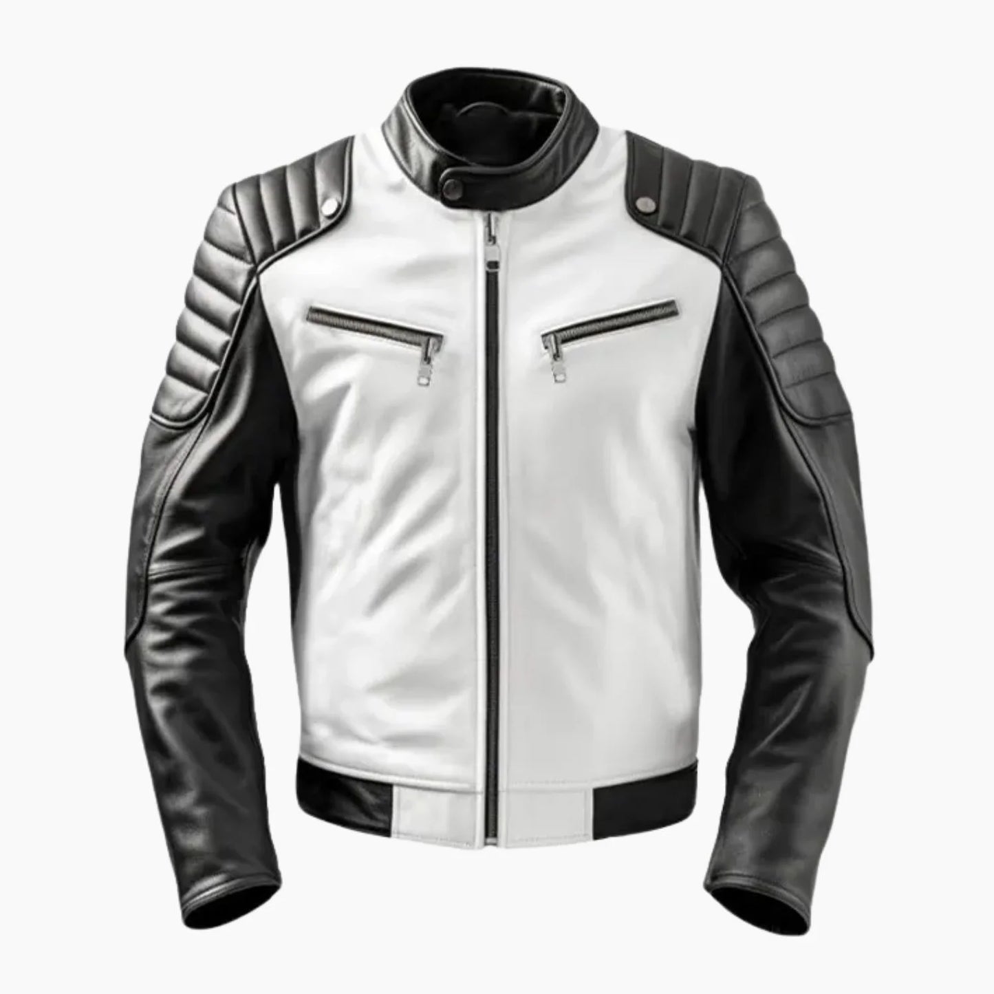 Men’s Sportage Black & White Cafe Racer Leather Jacket