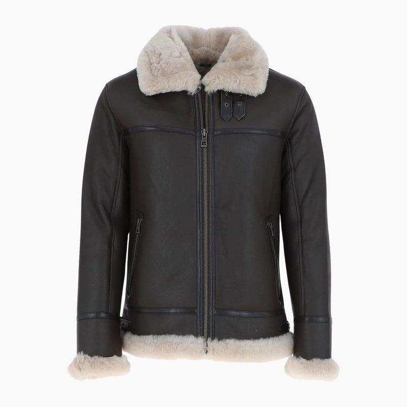 Mens Luxury Shearling Pilot Jacket Brown