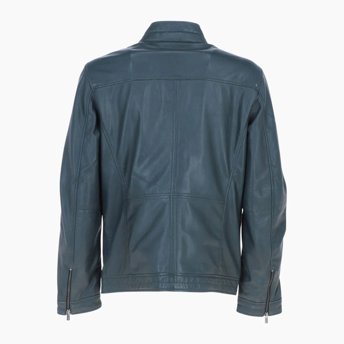 Mens Multi Zip Biker Leather Jacket Charcoal Green