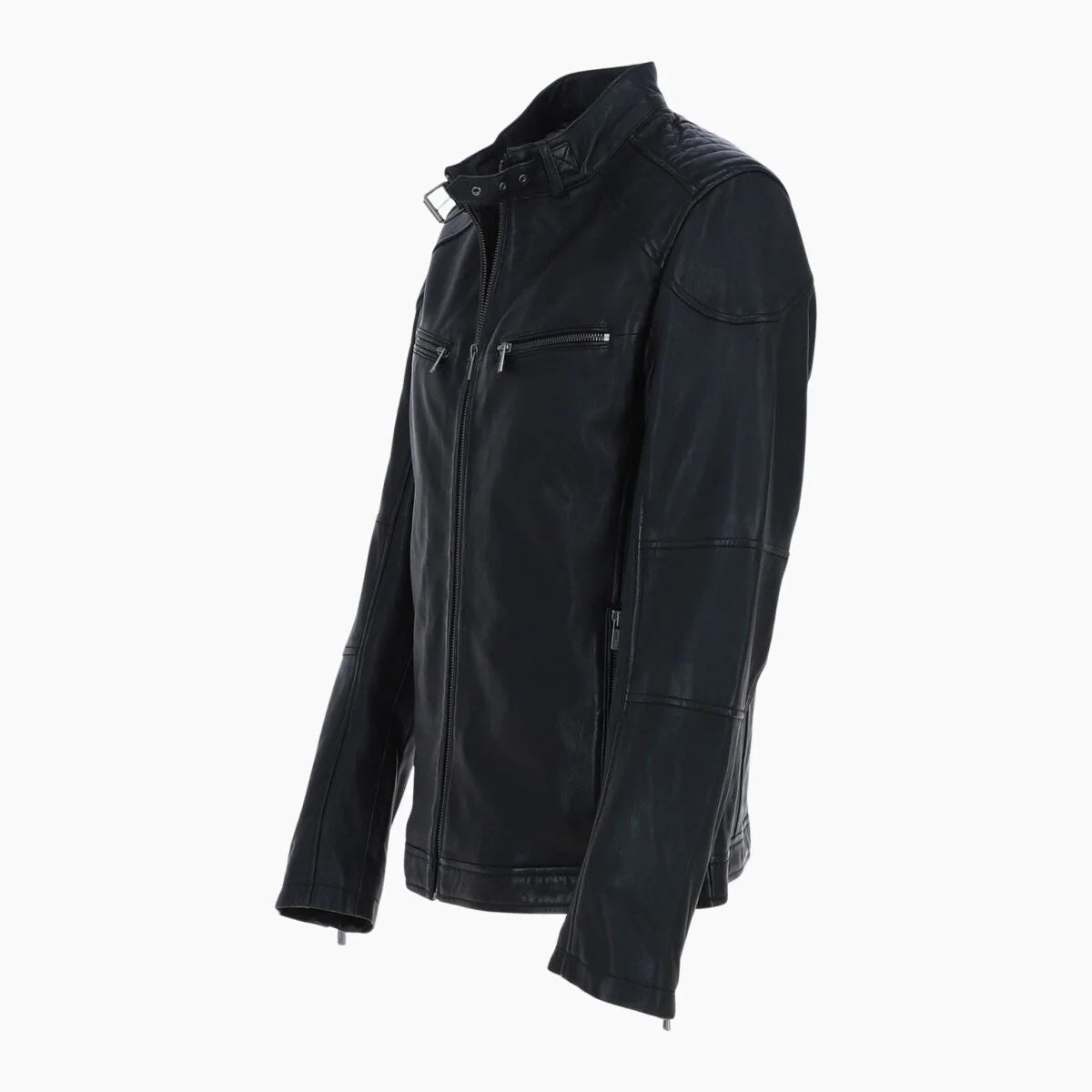 Mens Real Leather Biker Jacket Black